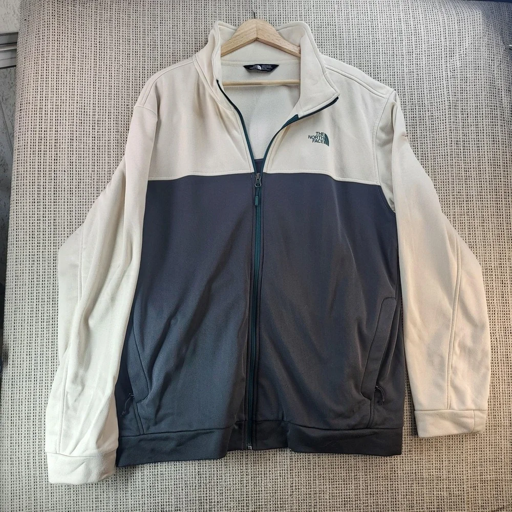 The North Face Jacket Mens XL Gray Cream Full Zip Fleece‎ Colorblock Logo Casual
